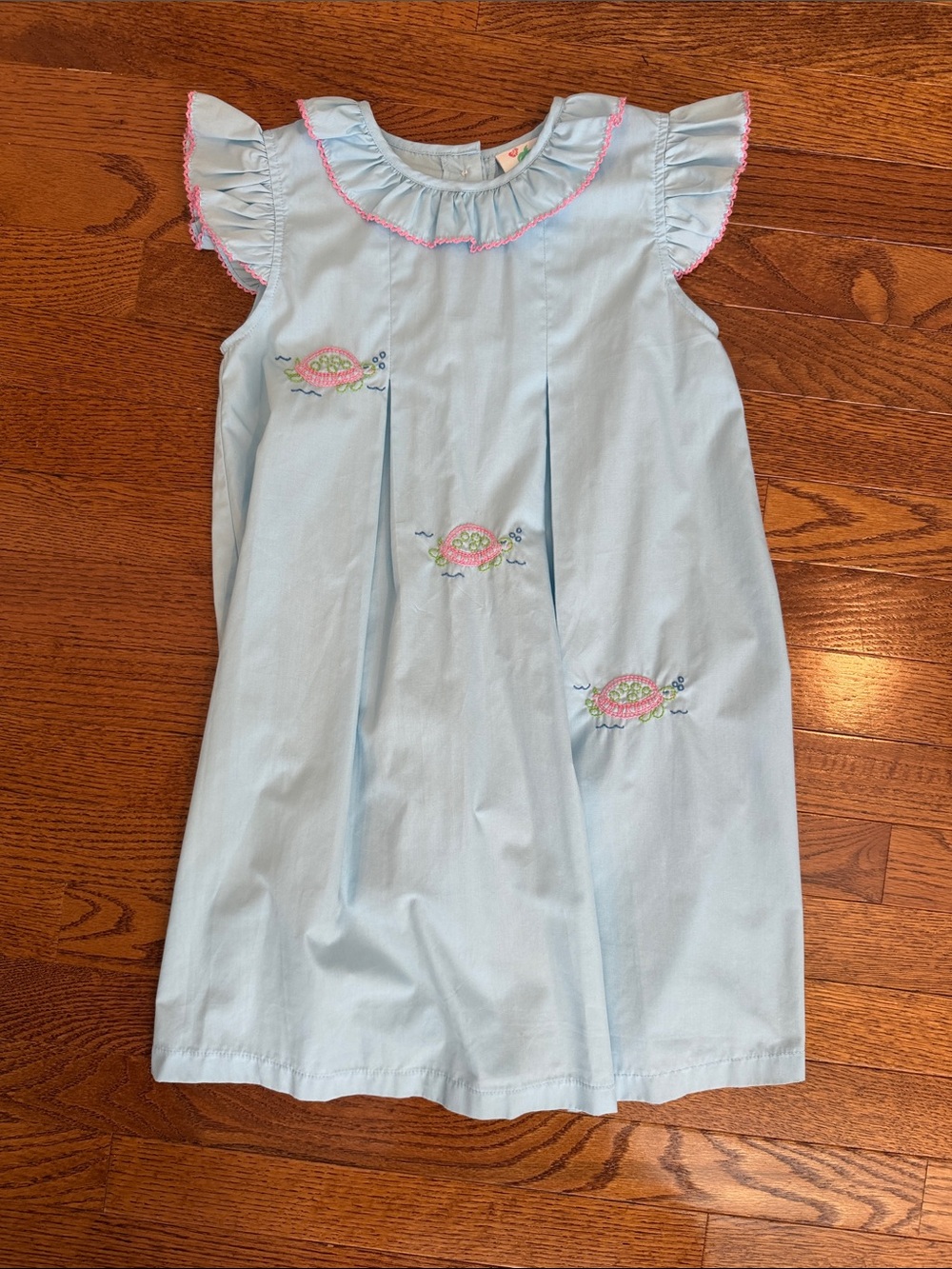 Blue Embroidered Ruffle-Sleeve Girls' Dress